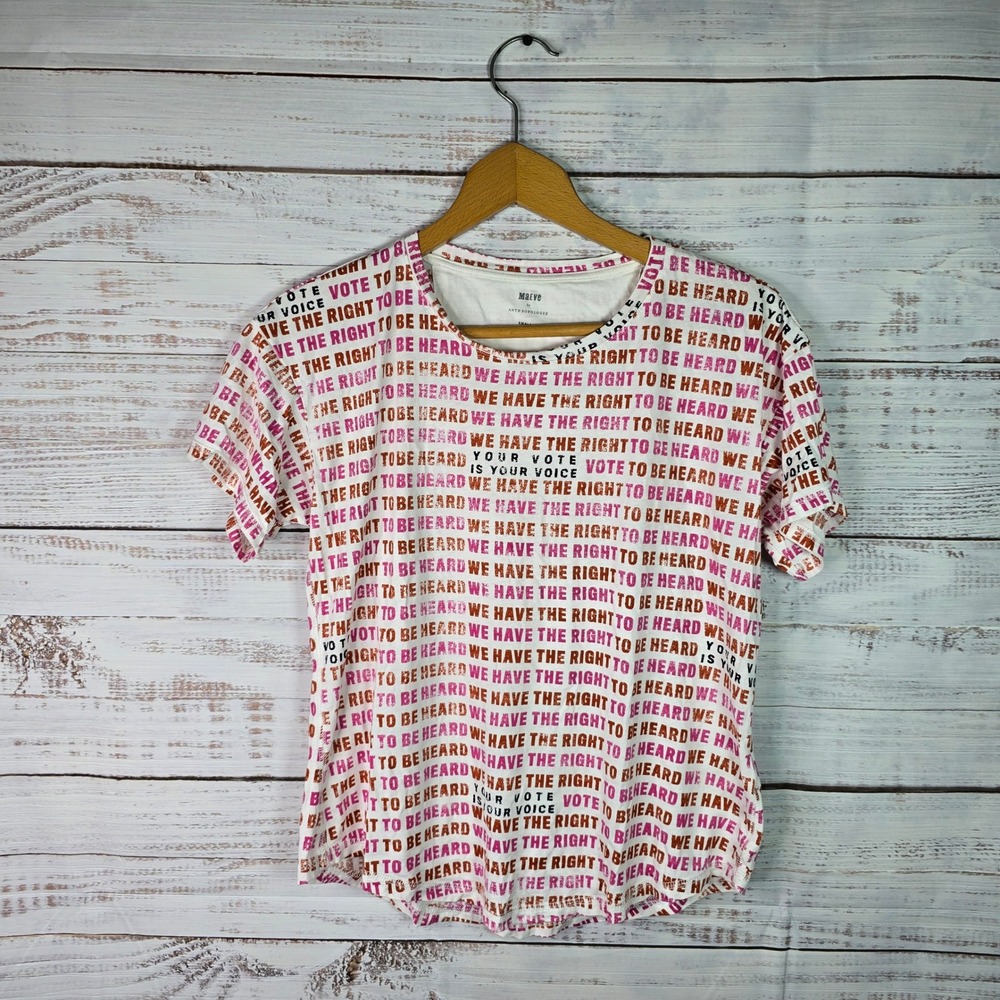 Maeve Anthropologie Vote Graphic Tee Small White Pink Orange Cotton Modal